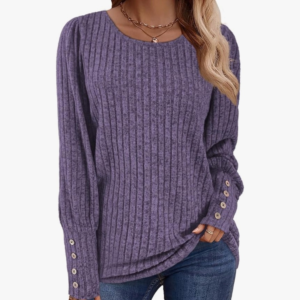 Chic Nation Purple Ribbed Long Sleeve Top